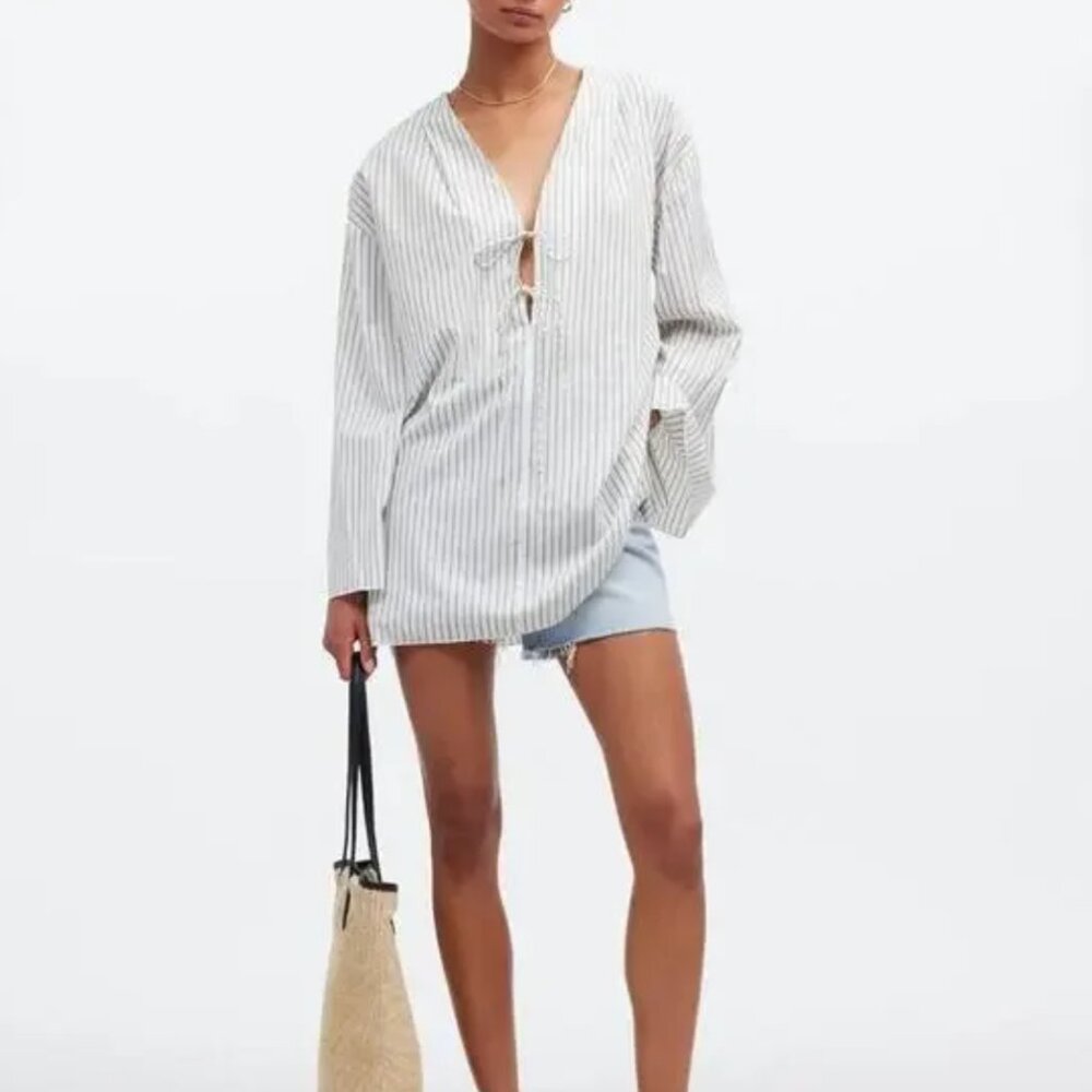 Madewell Tie Neck Cover Up Tunic in Stripe